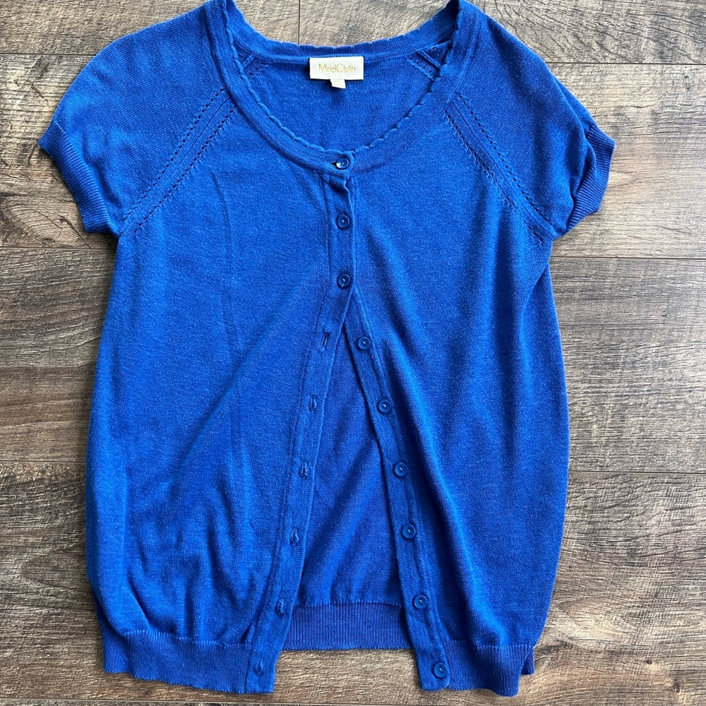 ModCloth Scalloped Cardigan,‎ Short Sleeve blue size Women’s Medium